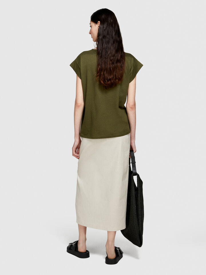 Slub t-shirt - women's short sleeve t-shirts - Military Green | Sisley image number 3